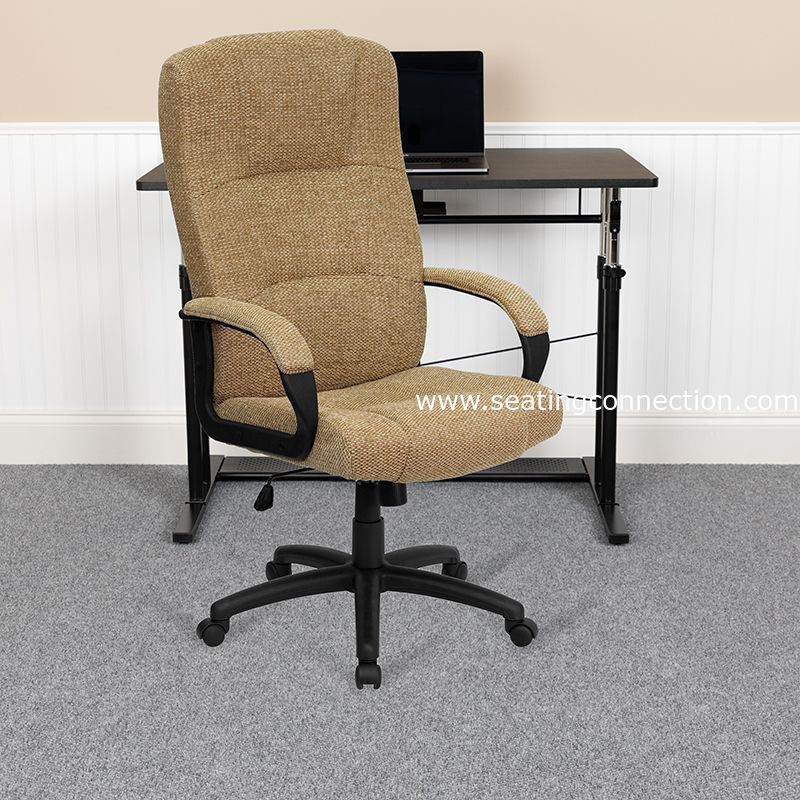 Home Decorators Collection Cosgrove Biscuit Beige Upholstered Office Chair with Arms and Adjustable Wood Base